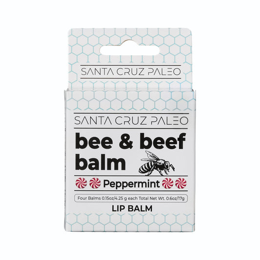 Santa Cruz Paleo lip balm pack front shows a four-pack for daily moisture.