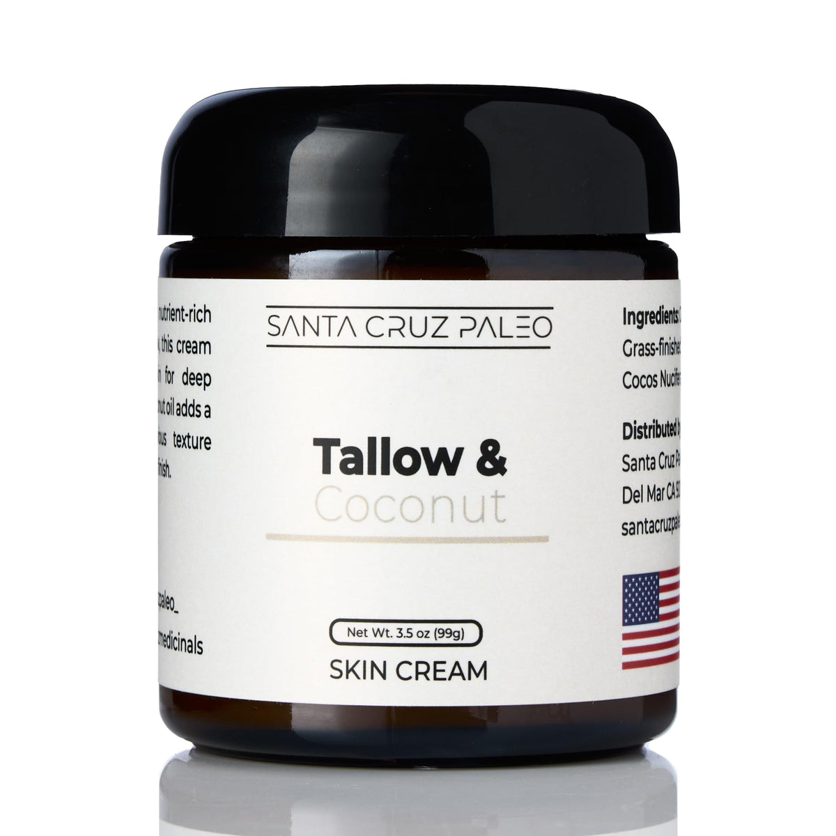 Santa Cruz Paleo suet tallow coconut moisturizer jar close-up, unscented formula for sensitive skin
