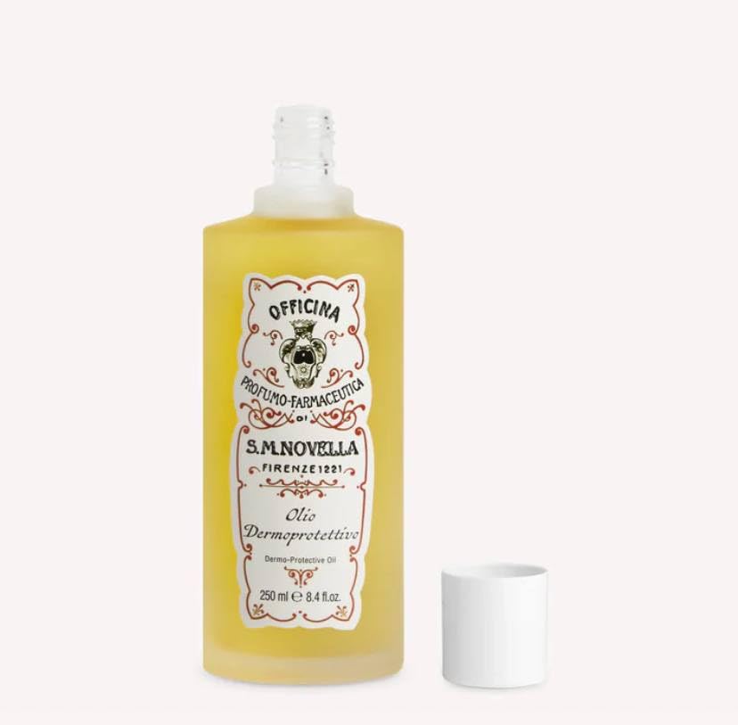 Santa Maria Novella Melograno dermo-protective oil application demonstrates deep hydration with a warm spicy fragrance.