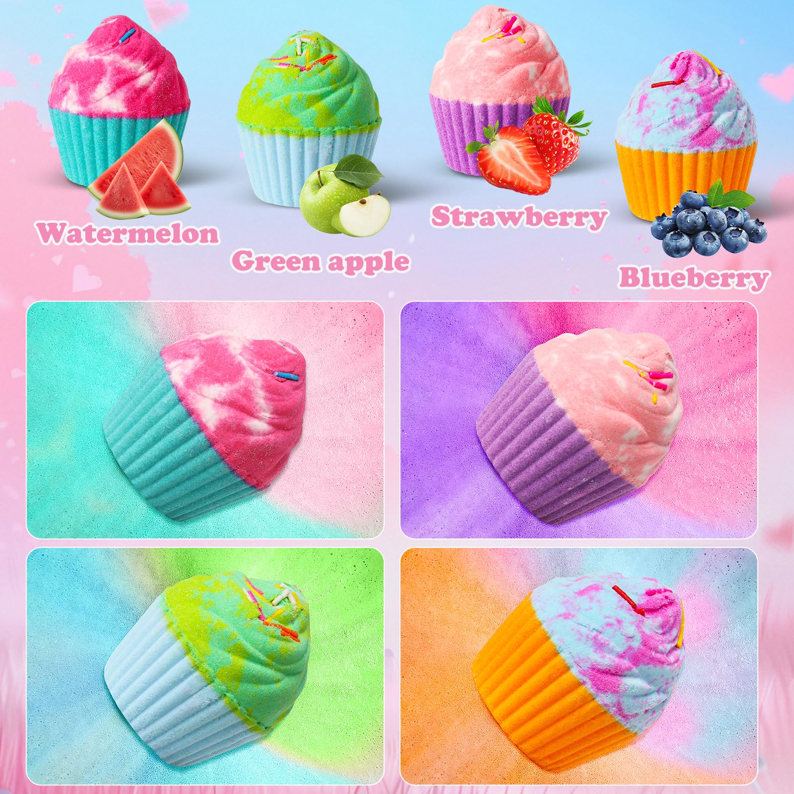 Santrela Strawberry scented cupcake bath bomb for a sweet bath time.