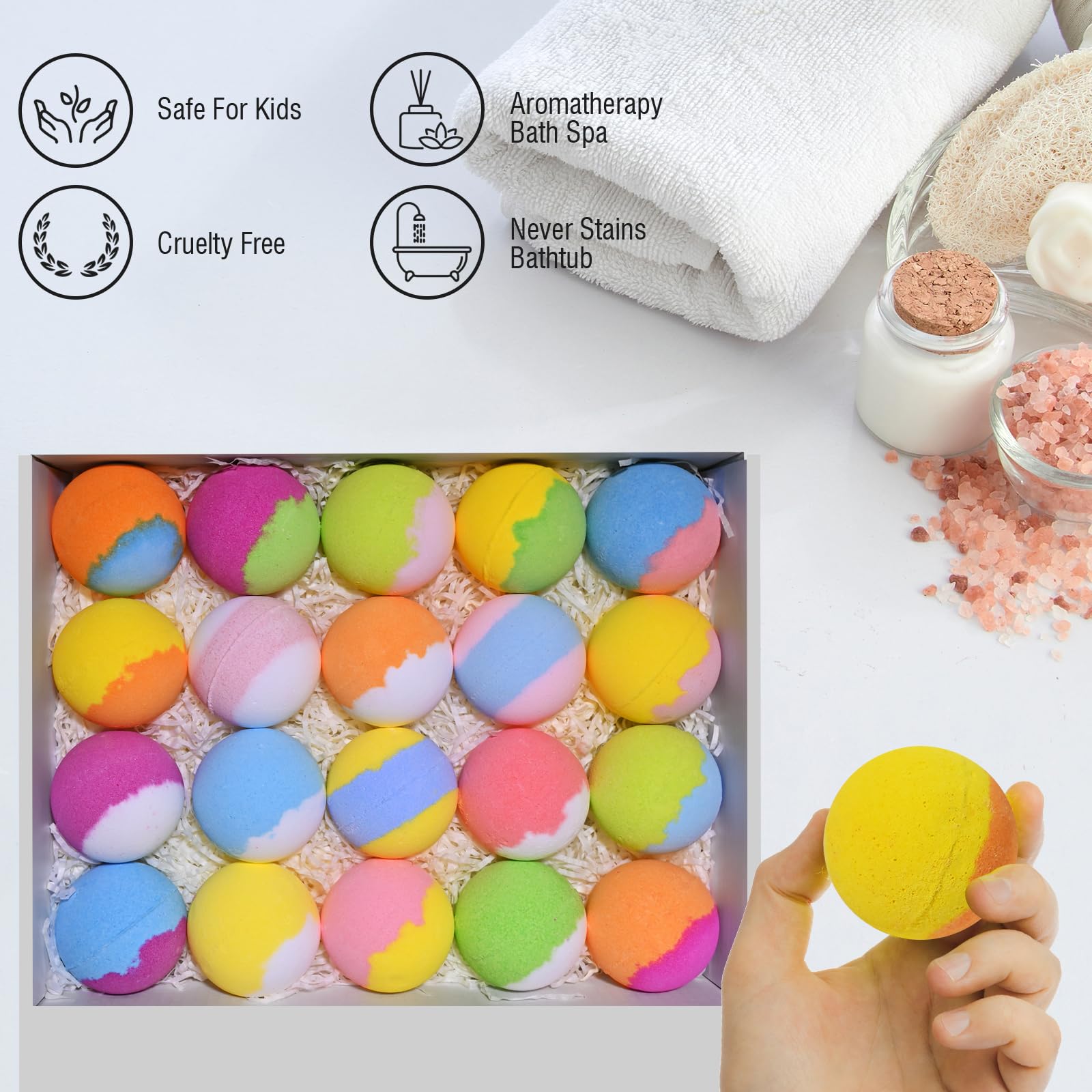 Santrela bath bombs use safe ingredients like shea butter and Epsom salt