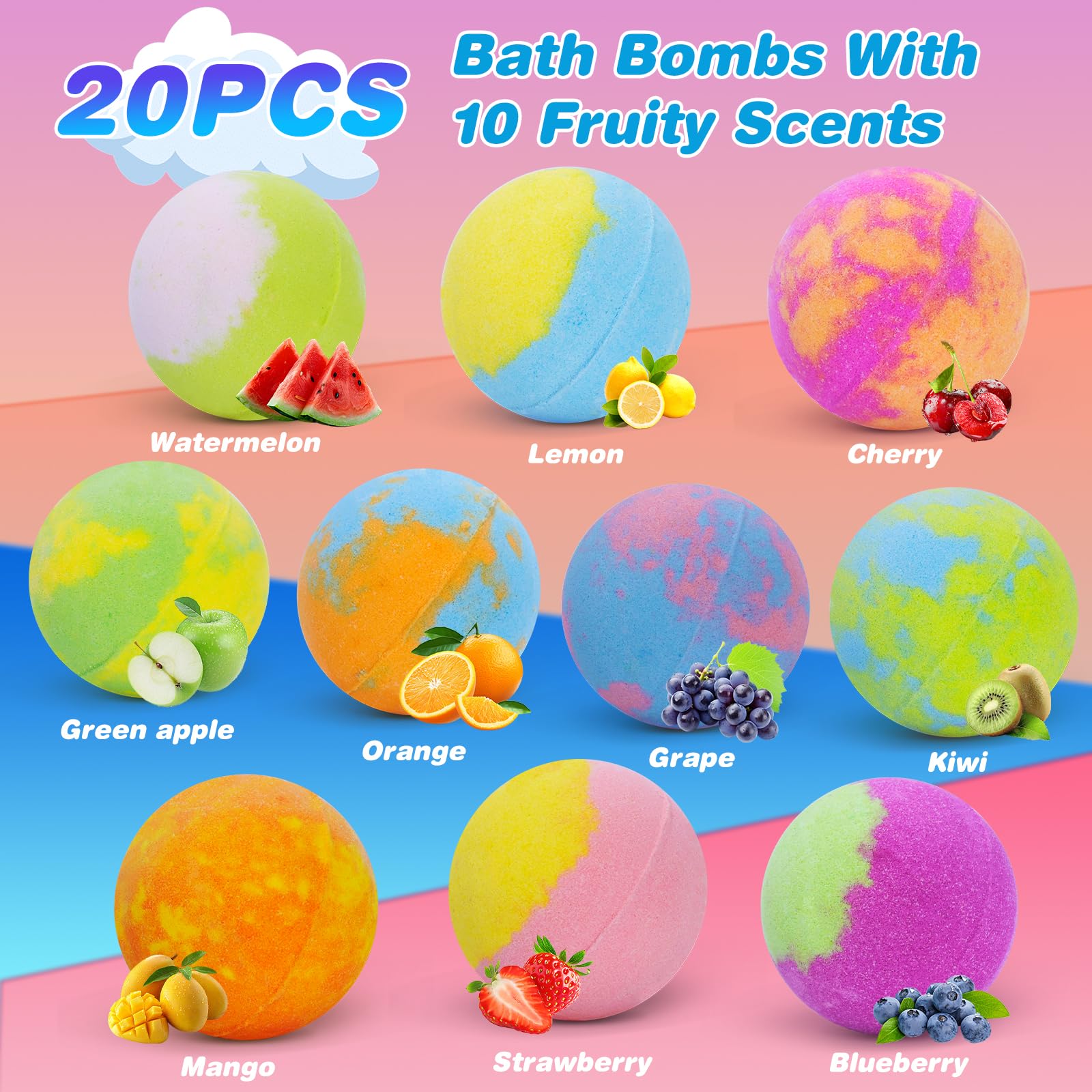 Santrela bath bombs feature scents like blueberry and strawberry