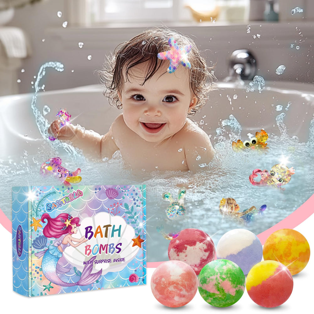 Santrela bath bombs with a surprise toy starfish accessory