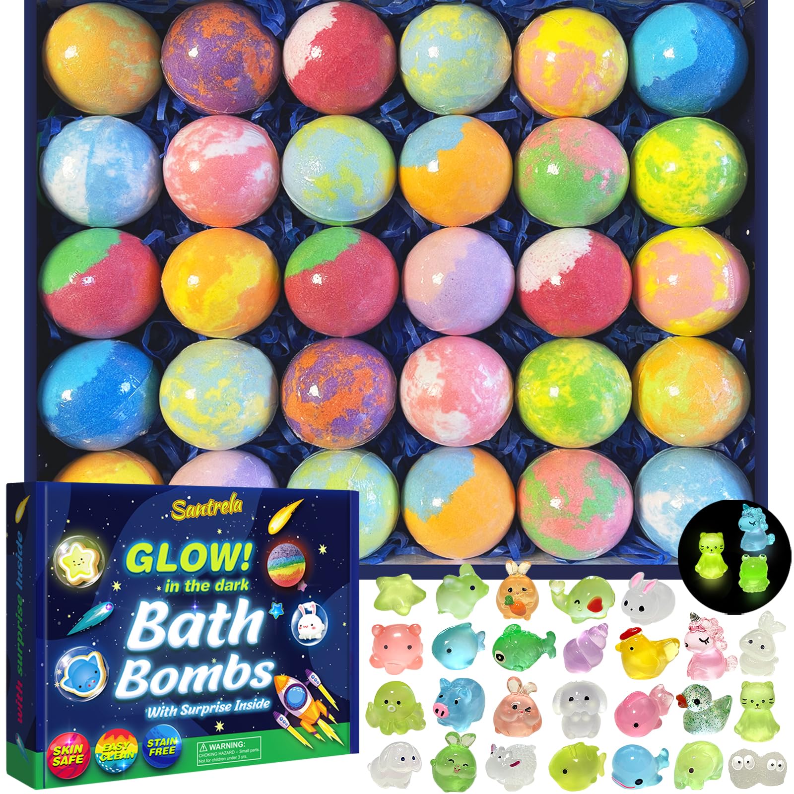 Santrela kids bath bombs with 30 surprise toys spark playful bath time.