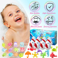 Includes four suction cup ocean toys for bath wall play.
