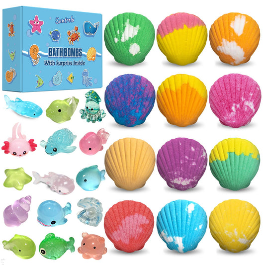 Santrela Sea Shell Kids Bath Bombs with surprise toy inside for bath time excitement