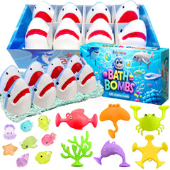 Santrela Shark Bath Bombs 8-pack with surprise inside for kids' bath time.