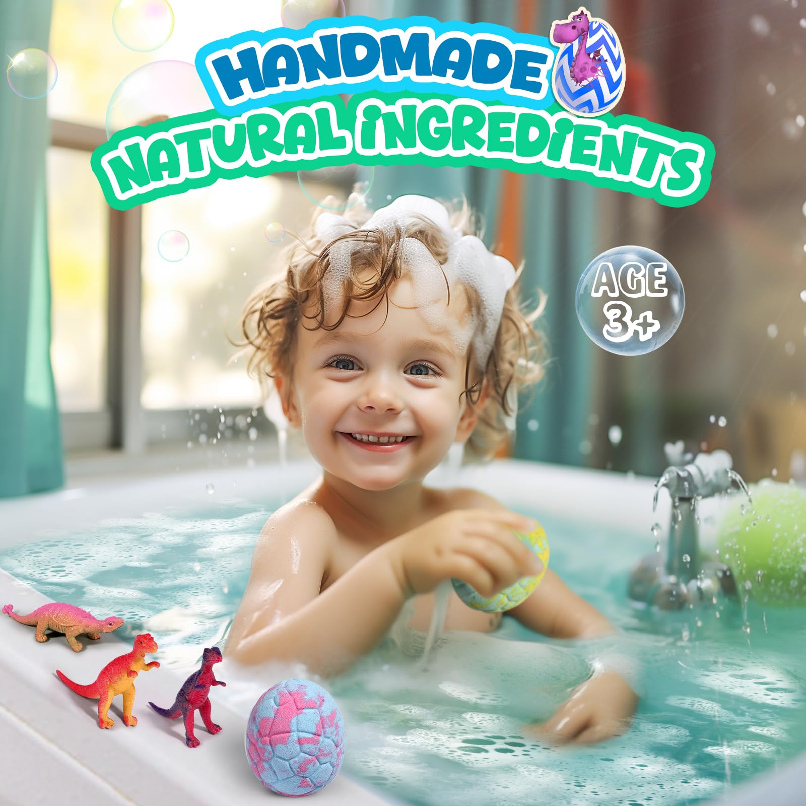 Sanyi kid-safe bath bombs suitable for ages 3-9 with dinosaur surprises