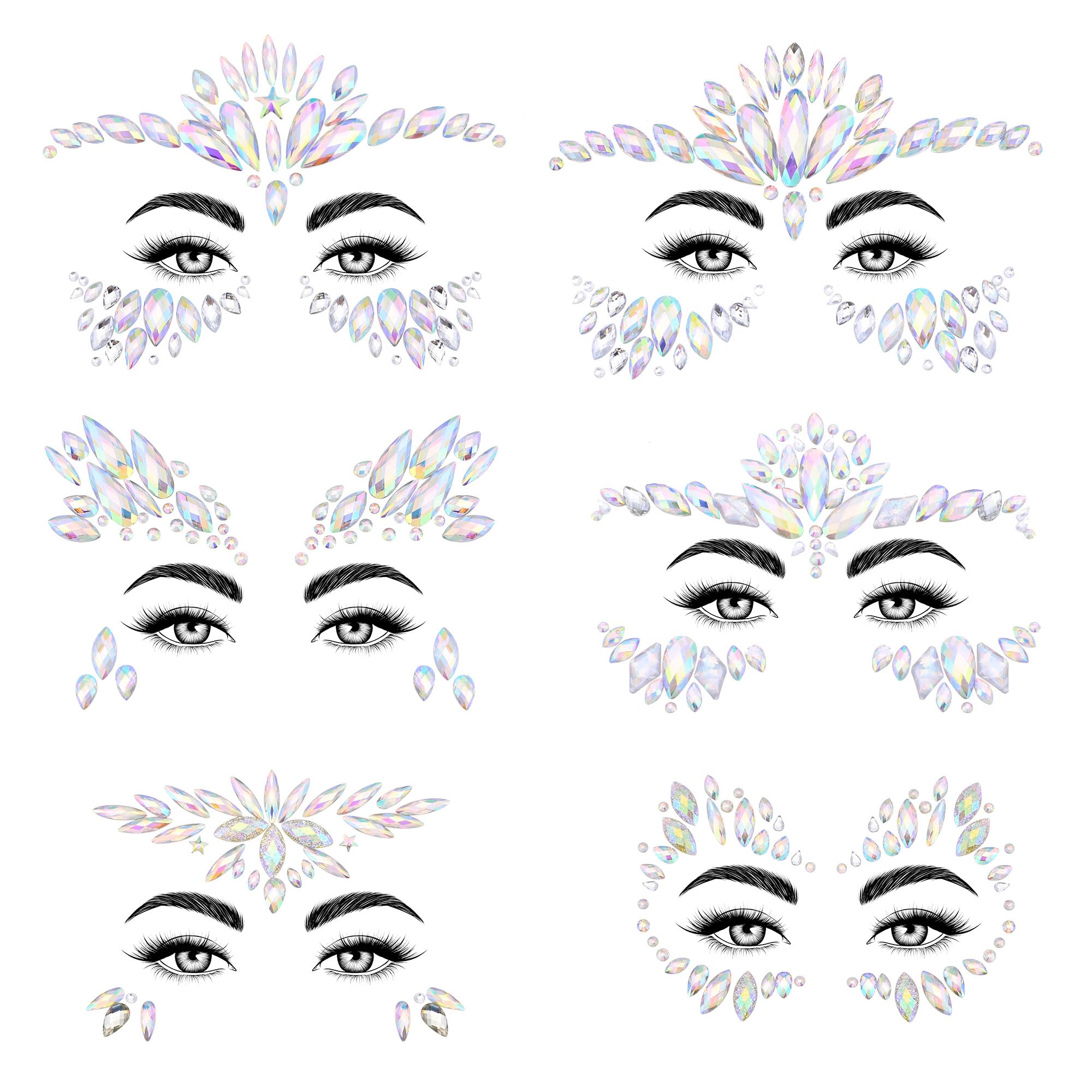 SAOROPEB Mermaid Face Gems: 3D rainbow rhinestones for festival looks