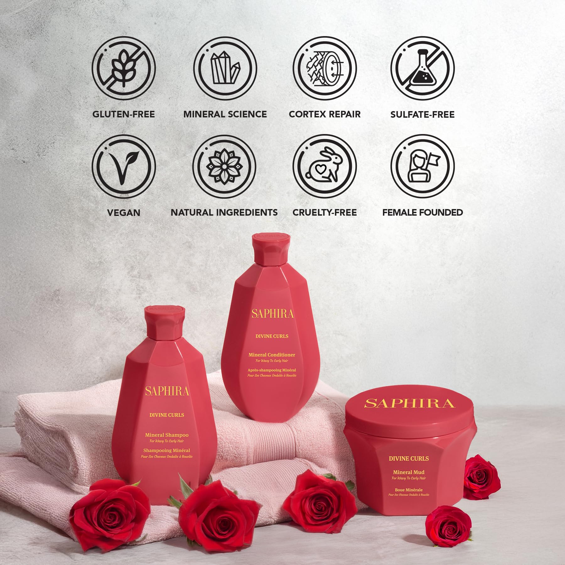 Saphira Divine Curls Conditioner bottle on vanity counter