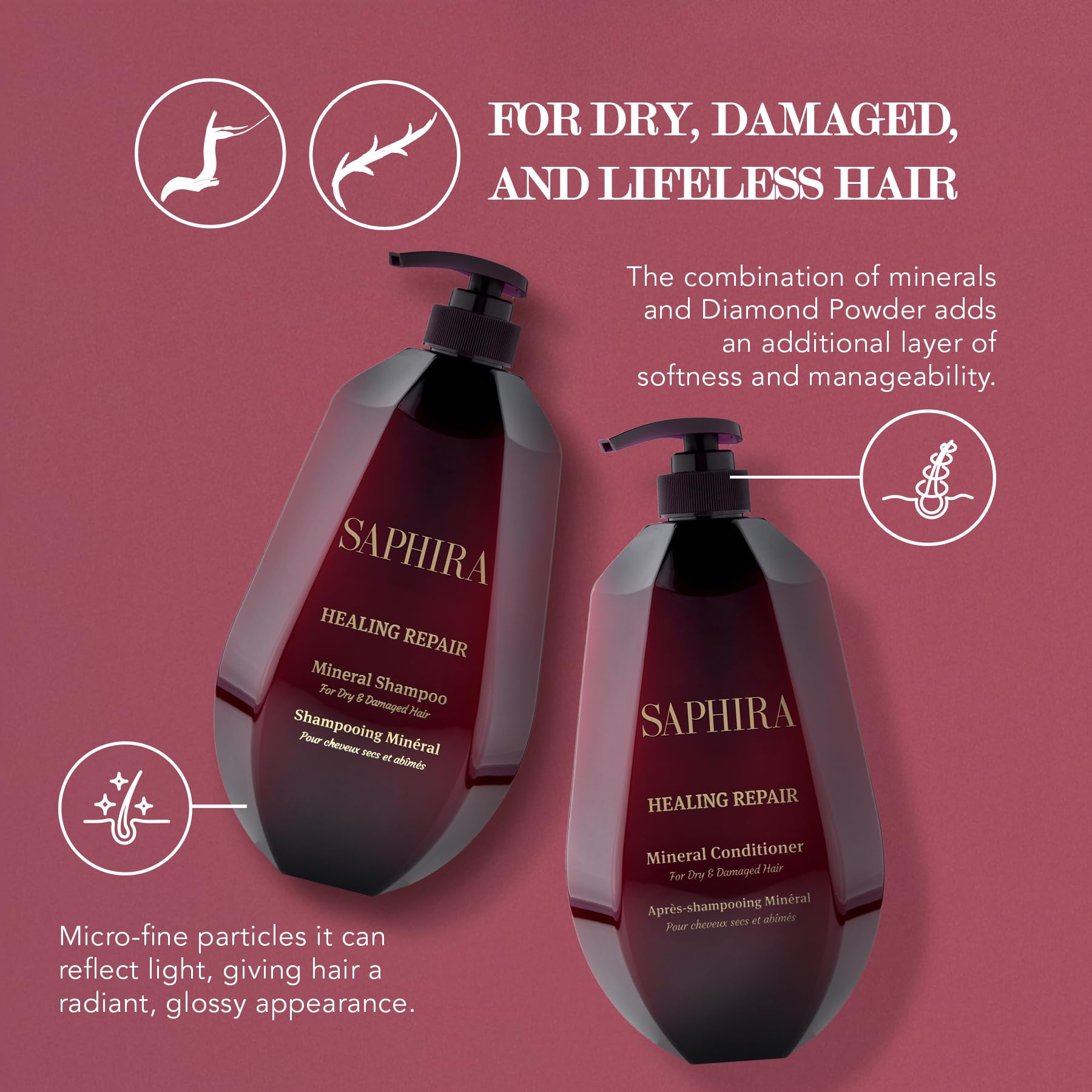Saphira Healing Repair Conditioner bottle 34oz delivers smoothing moisture