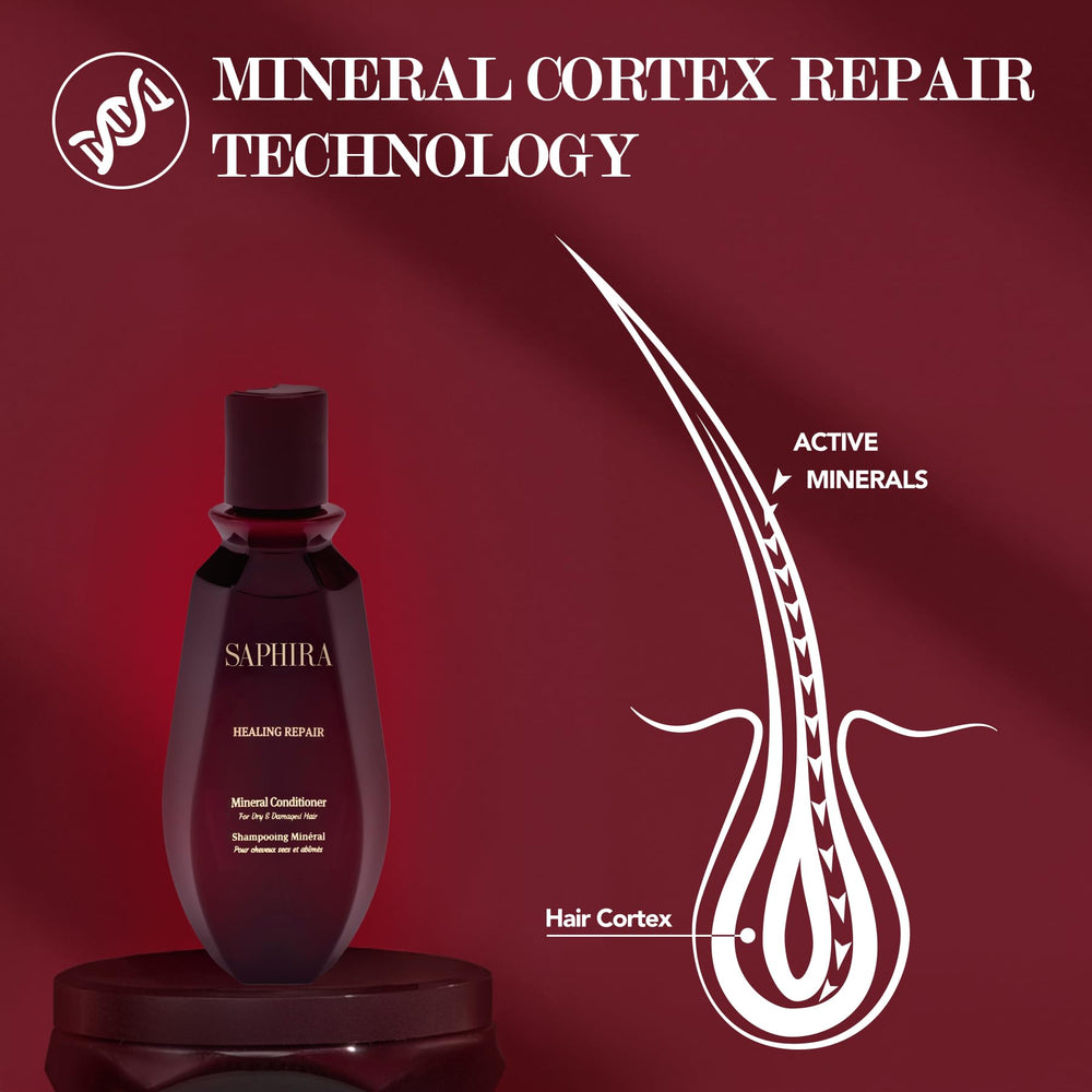In-shower scene shows Saphira Healing Repair Conditioner being worked through hair