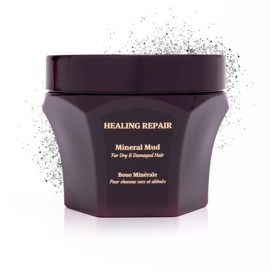 Saphira Healing Repair Mineral Mud jar close-up shows rich texture for luxurious application.