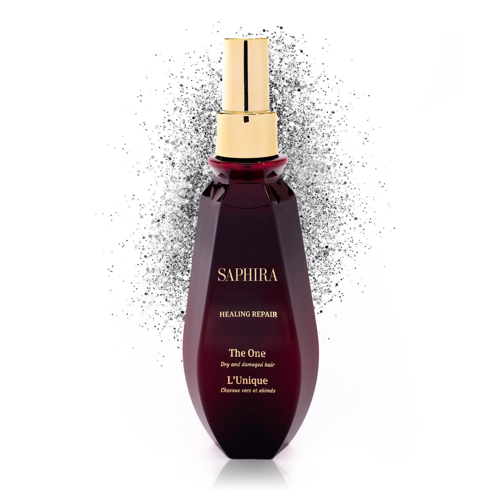 Saphira Healing Repair The One bottle front shows a premium leave-in hair mask for shine