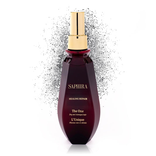 Saphira Healing Repair The One bottle front shows a premium leave-in hair mask for shine