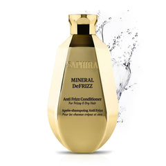 Saphira Mineral DeFrizz conditioner bottle for frizz control and smooth shine.
