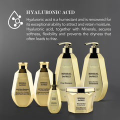 Creamy texture of Saphira Mineral DeFrizz conditioner shown in hand.