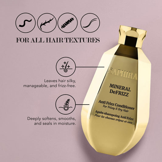 Saphira Mineral DeFrizz conditioner pump close-up for precise dispensation.