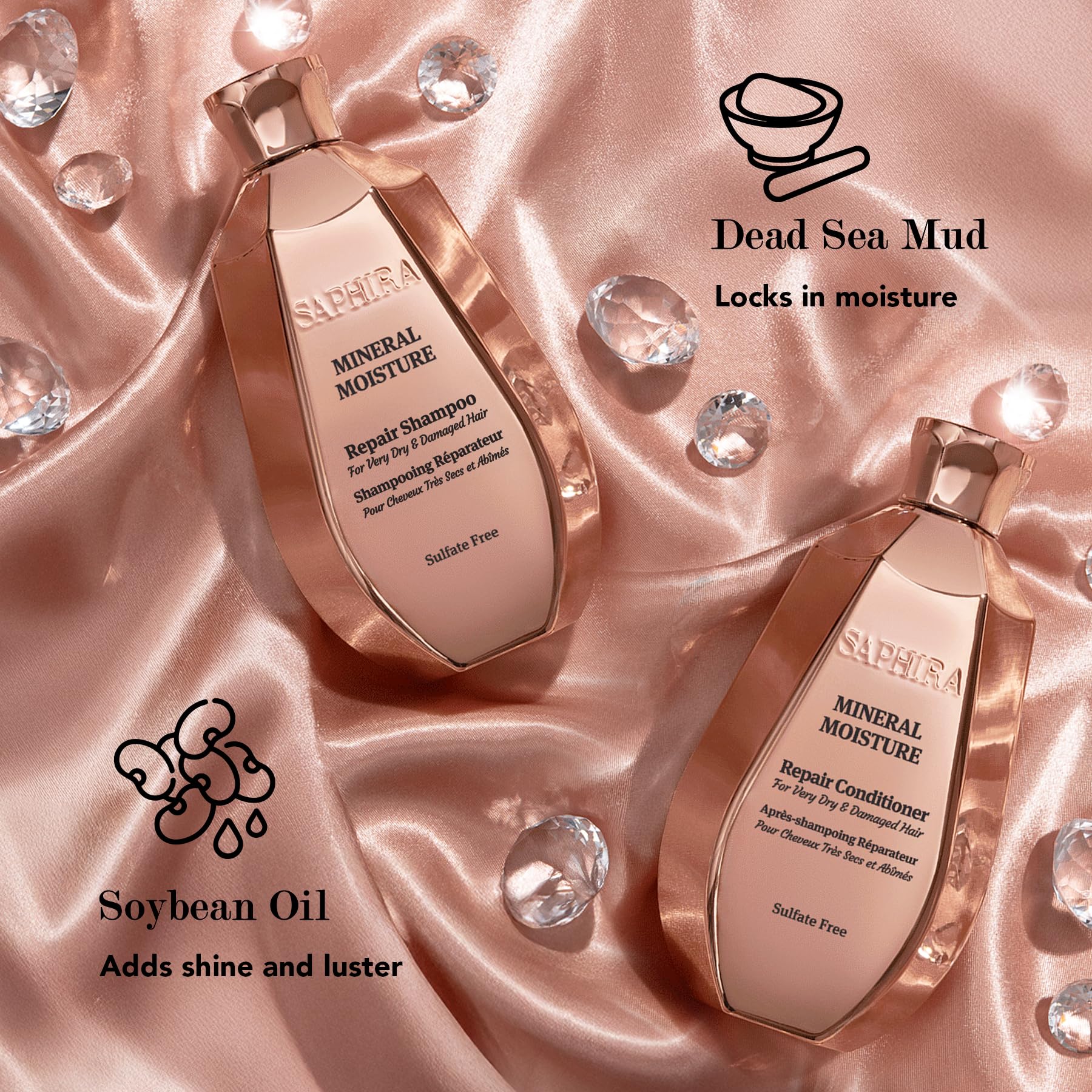 Saphira Mineral Moisture Conditioner bottle closeup with lush finish