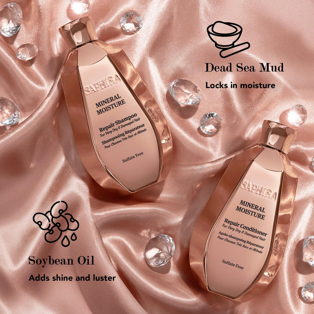 Saphira Mineral Moisture Conditioner bottle closeup with lush finish