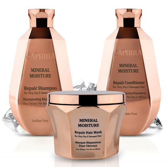 Saphira Mineral Moisture Kit shampoo bottle pour for a refreshing cleanse