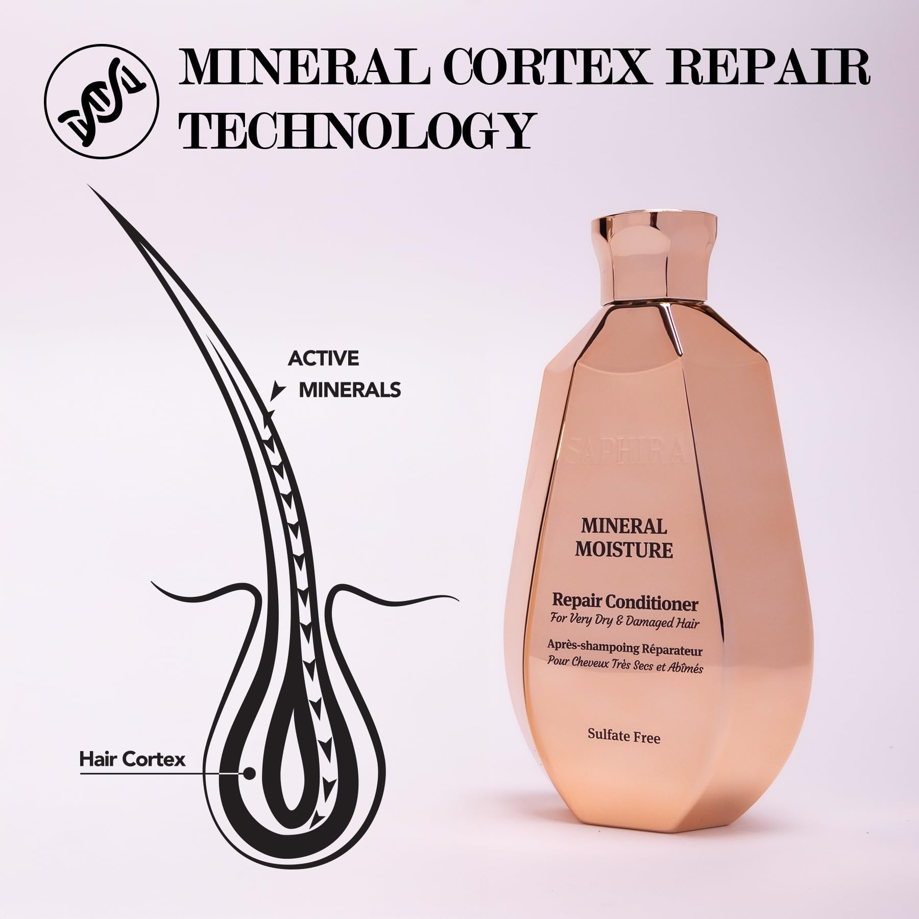 Saphira Mineral Moisture Repair Conditiner cream texture on hand suggests easy spreading.