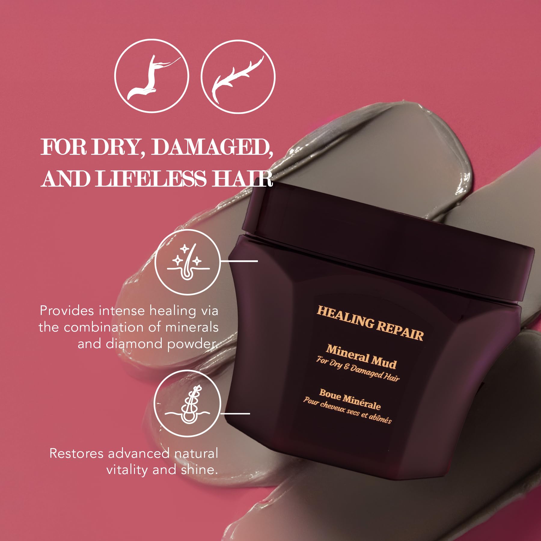 Saphira Mineral Mud Hair Mask application demonstrates smooth, creamy consistency for even coating.