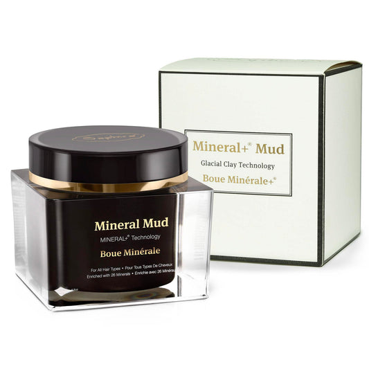 Saphira Mineral+ Mud Hair Mask bottle for nourishing care.
