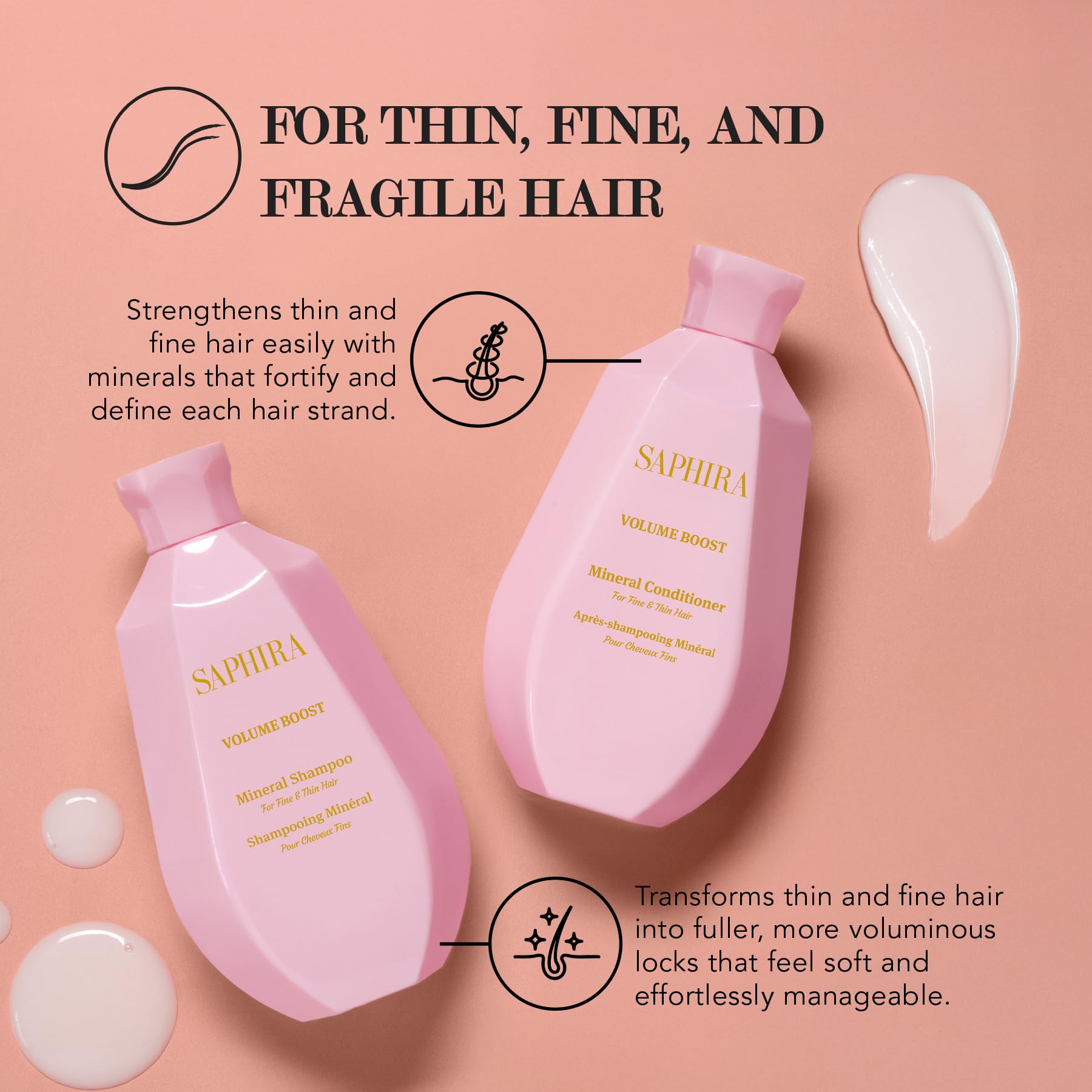 Saphira Volume Boost Conditioner bottle offering detangling and smoothness