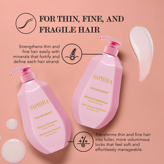 Saphira Volume Boost Conditioner bottle emphasizing detangling and smoothness