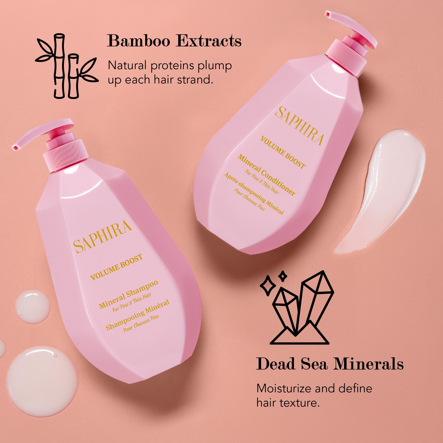 Saphira Volume Boost Duo pack back displaying ingredients and usage