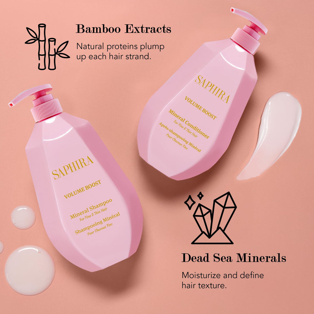 Saphira Volume Boost Duo pack back displaying ingredients and usage