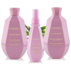 Saphira Volume Boost Kit shampoo bottle showing body-enhancing formula for fuller-looking hair