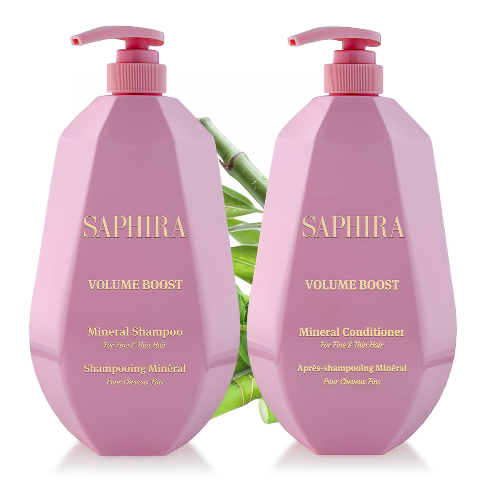 Saphira Volume Boost Shampoo bottle showing lightweight formula for fuller hair