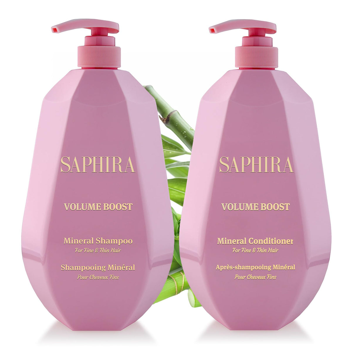 Saphira Volume Boost Shampoo bottle showing lightweight formula for fuller hair