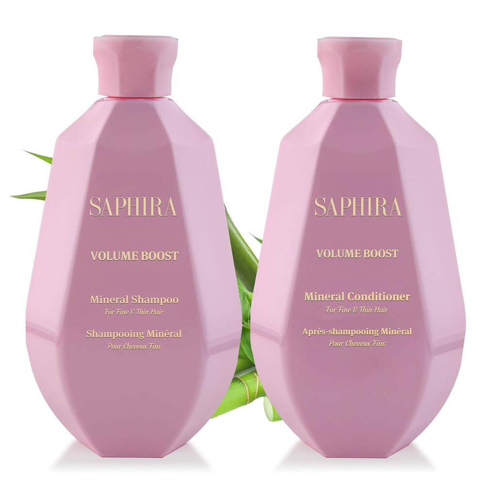 Saphira Volume Boost Shampoo bottle showing lift for fine hair