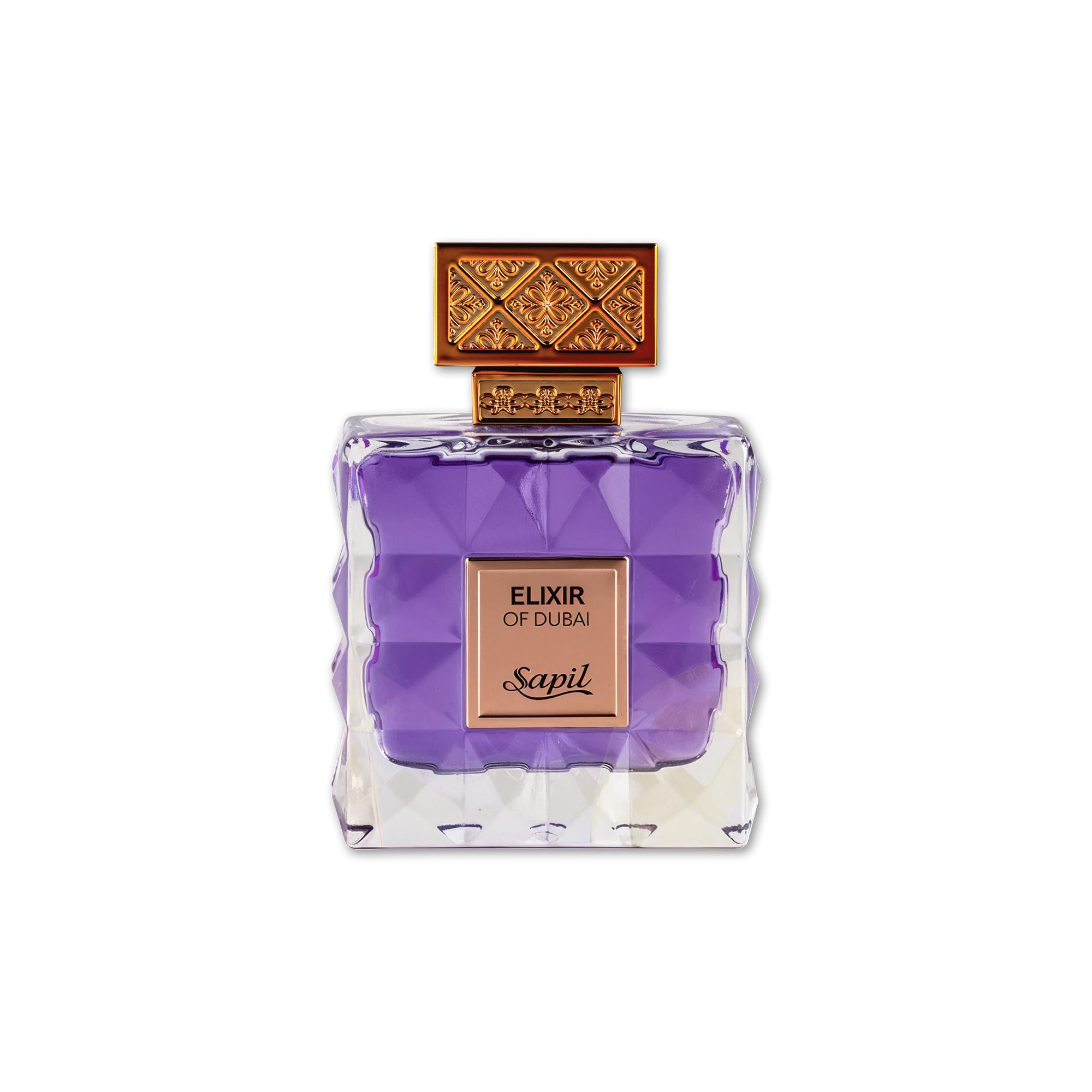 Sapil Elixir of Dubai bottle on vanity, suggesting premium unisex fragrance.