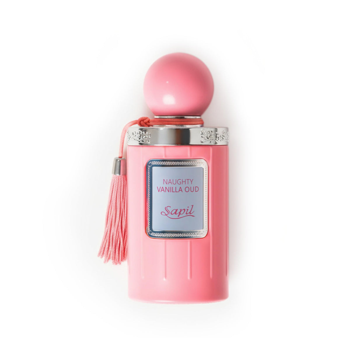 Sapil Naughty Vanilla Oud bottle front view highlights premium unisex fragrance