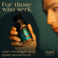 Sapil Ombre Turquoise bottle against natural wood enhances versatile daytime wear.