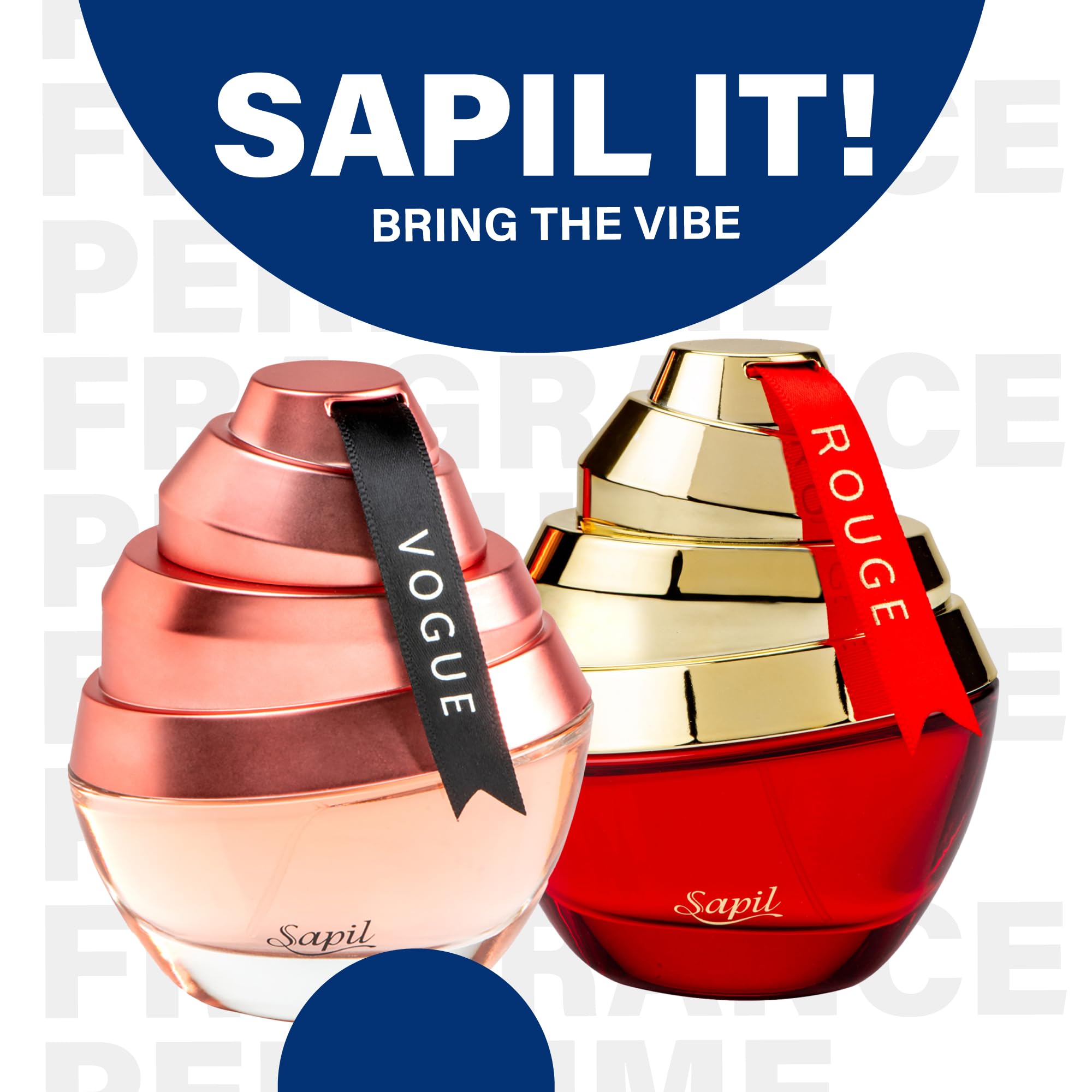 Elegant red-gold Sapil Rouge bottle displayed on velvet surface.
