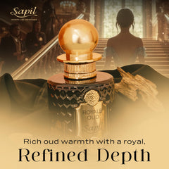 Sapil Royale Oud top notes of saffron and lavender evoke refined warmth for evenings.