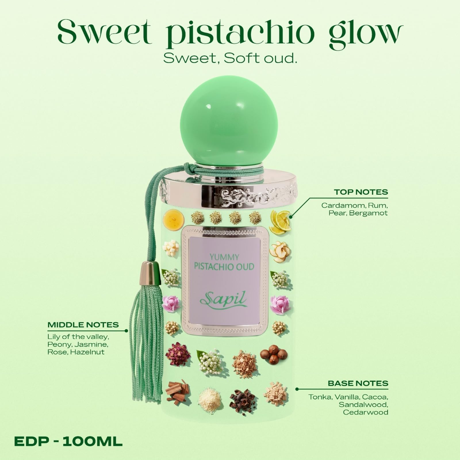 Sapil Yummy Pistachio Oud box open highlighting premium packaging