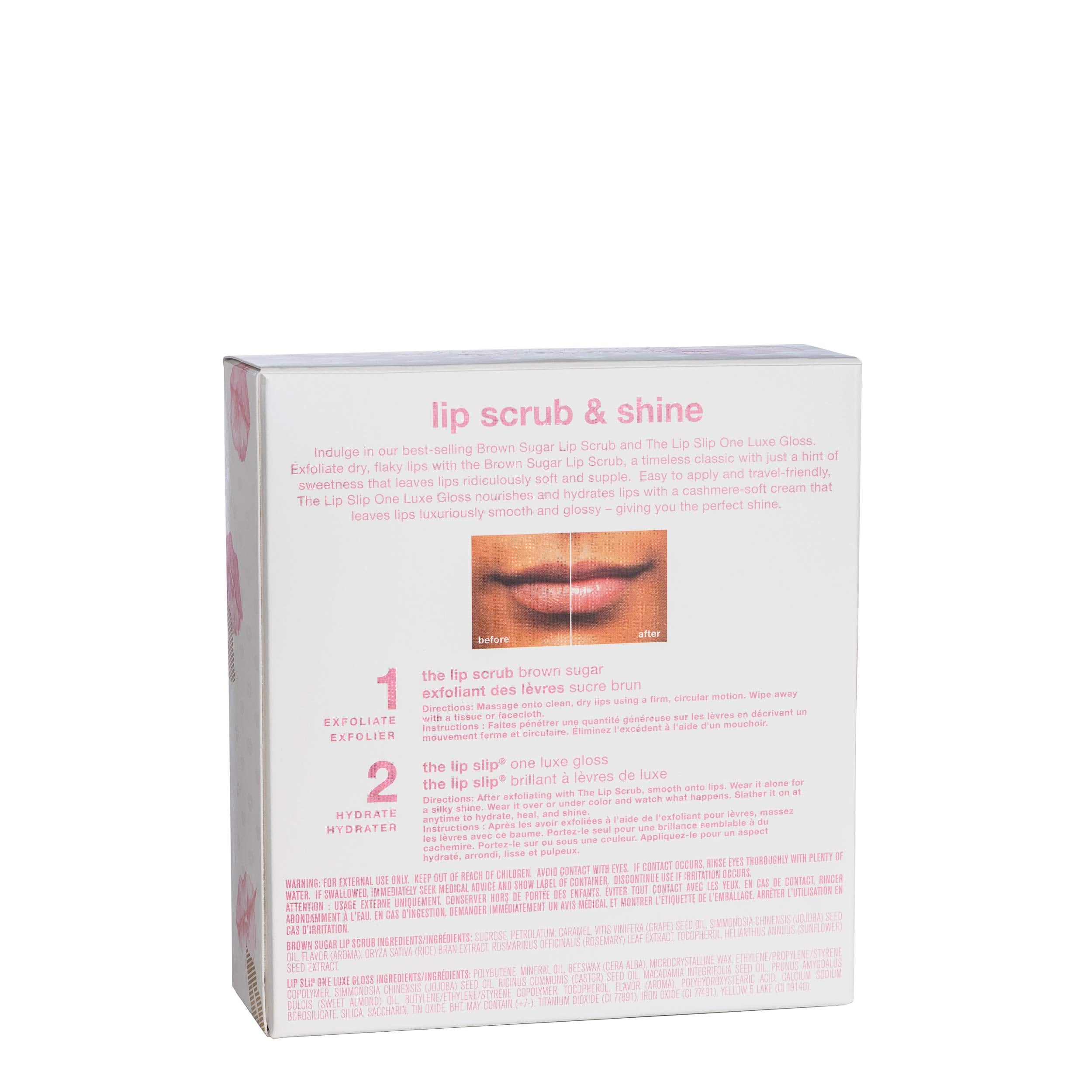 Sara Happ Brown sugar lip scrub texture on lips with exfoliation in progress.