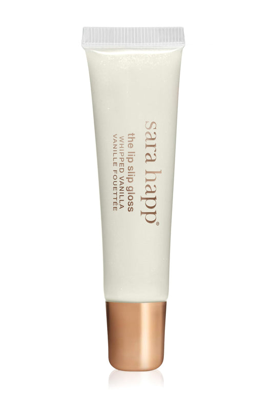 Sara Happ Lip Slip One Luxe Gloss in whipped vanilla jar adds long-lasting shine and moisture.
