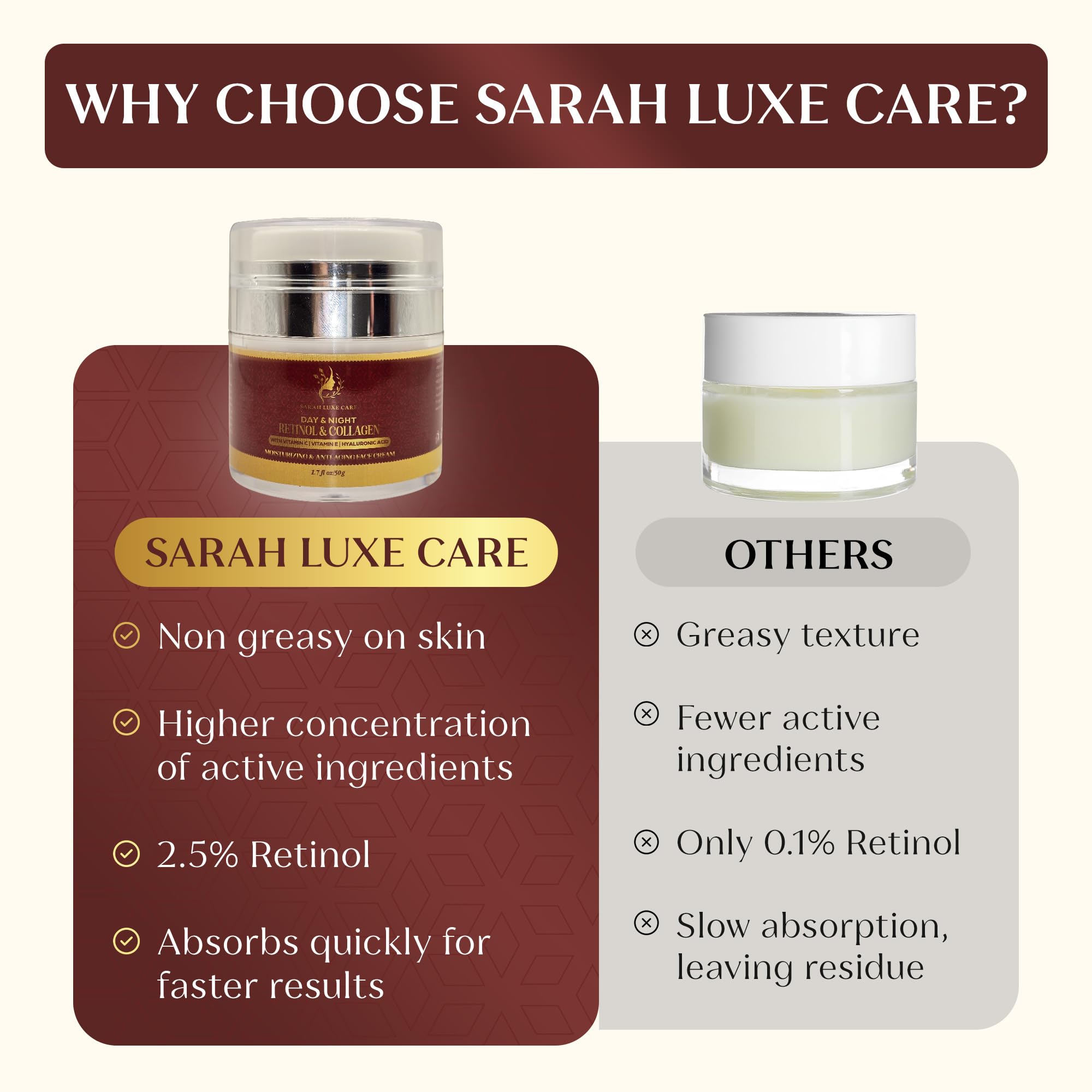 Retinol and collagen blend highlighted for subtle anti-aging benefits.