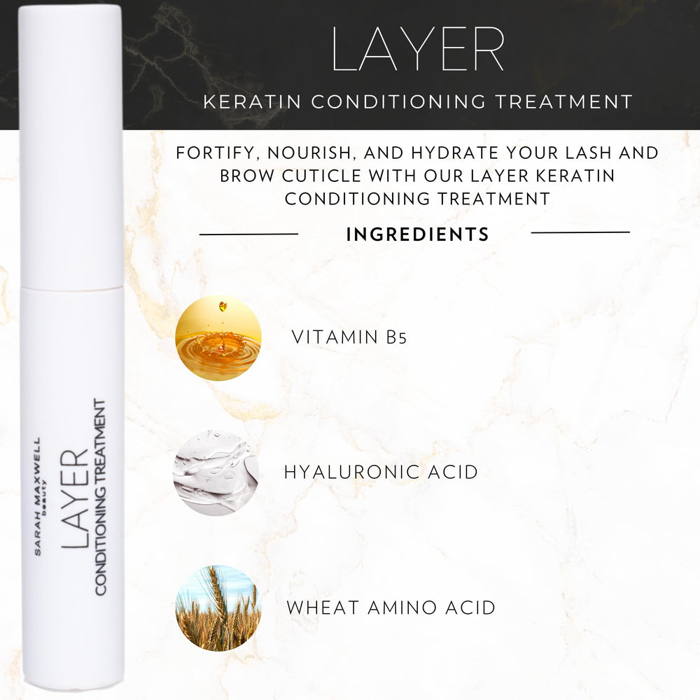 Sarah Maxwell LAYER keratin bottle closeup highlighting keratin-rich formula