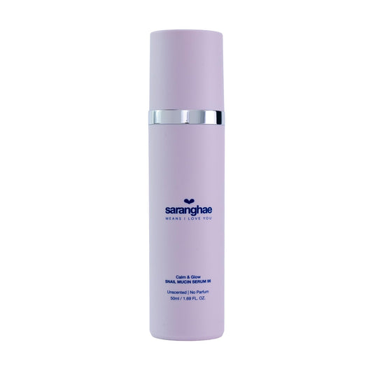 Saranghae Calm & Glow snail mucin serum bottle-pump for quick hydration.