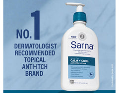Close-up of Witch Hazel and Aloe ingredients on Sarna Calm + Cool