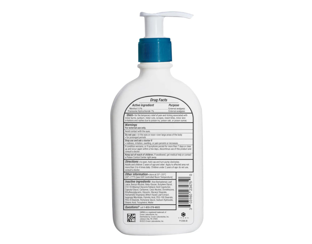 Sarna Calm + Cool product label highlights steroid-free soothing care