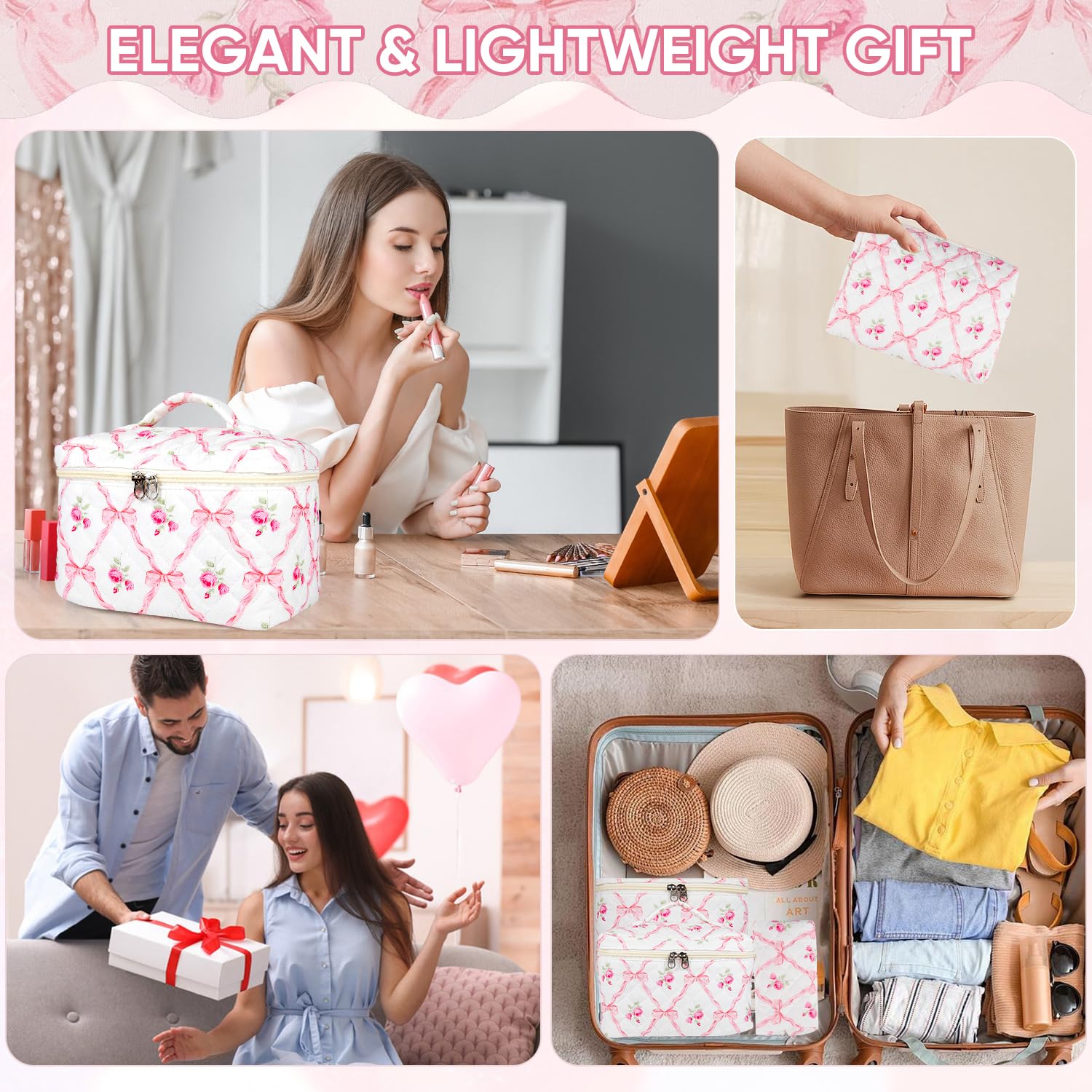 Sarrany quilted cosmetic bag in floral style adds charm to your routine.